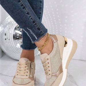 SHEIN Cream and Gold Women's Sneakers